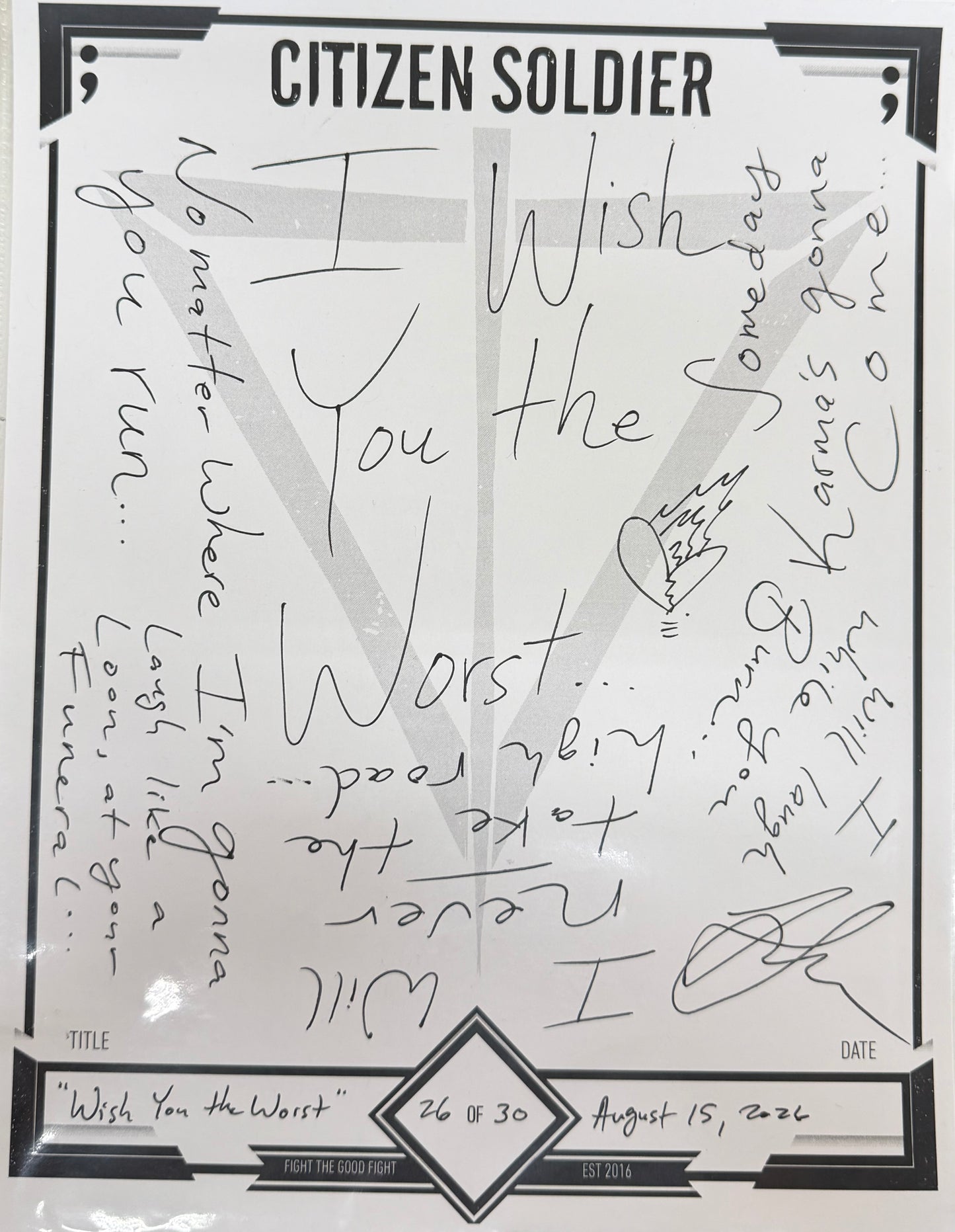 Wish You The Worst - Handwritten Lyric Sheet