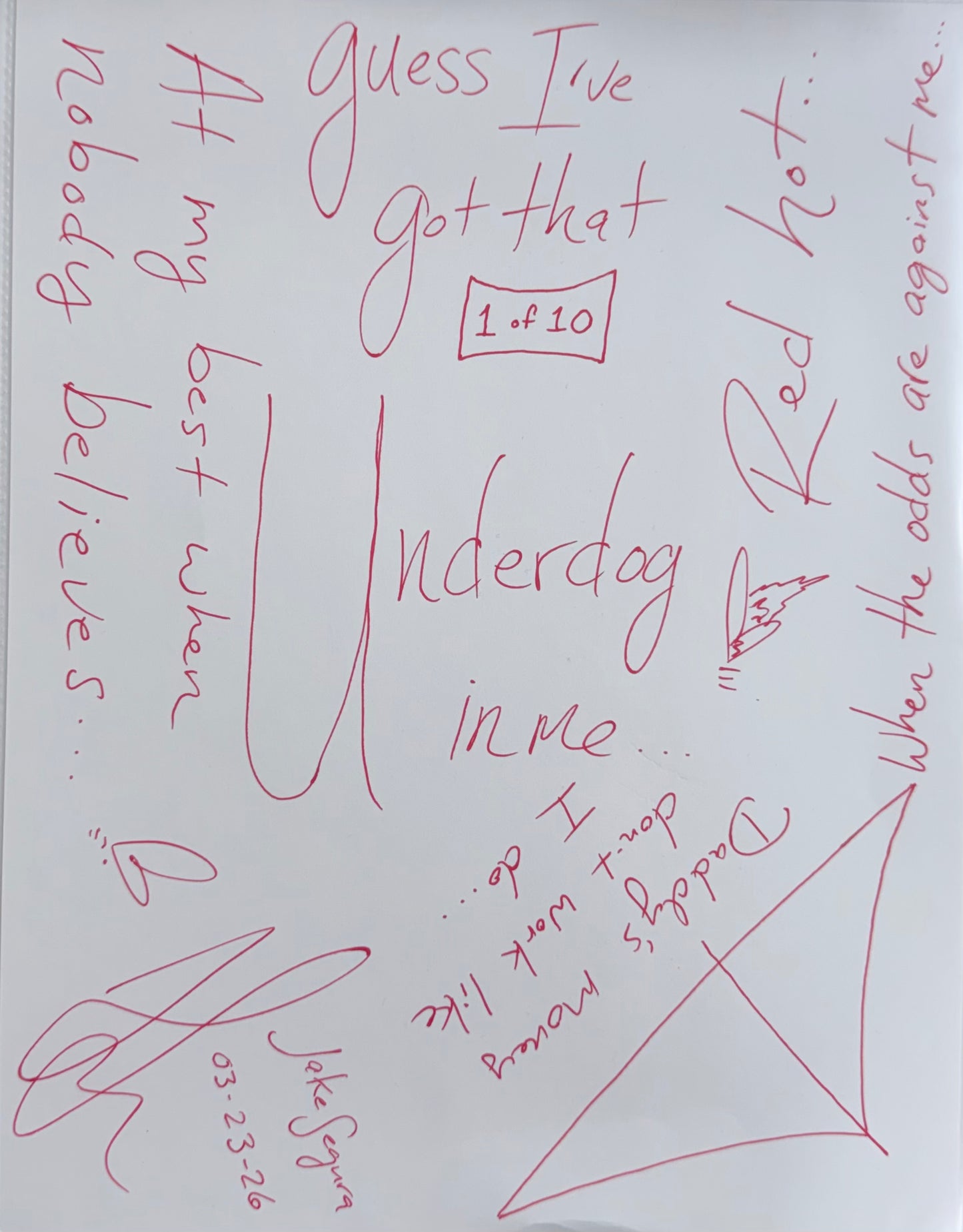 Underdog Lyric Sheet - Signed Print