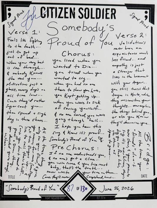 Somebody's Proud Of You Lyric Sheet - Signed Print