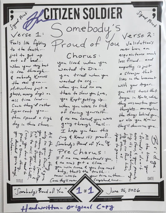 Somebody's Proud Of You Lyric Sheet