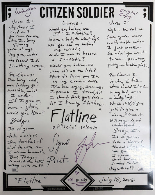 Flatline Handwritten Lyric Sheet