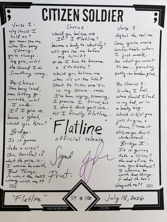 Flatline Lyric Sheet - Signed Print