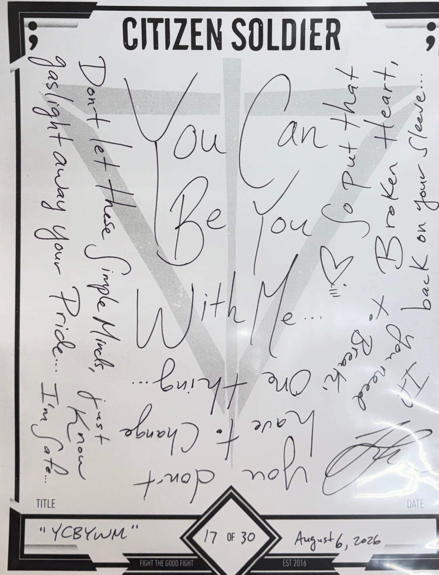 You Can Be You With Me - Handwritten Lyric Sheet