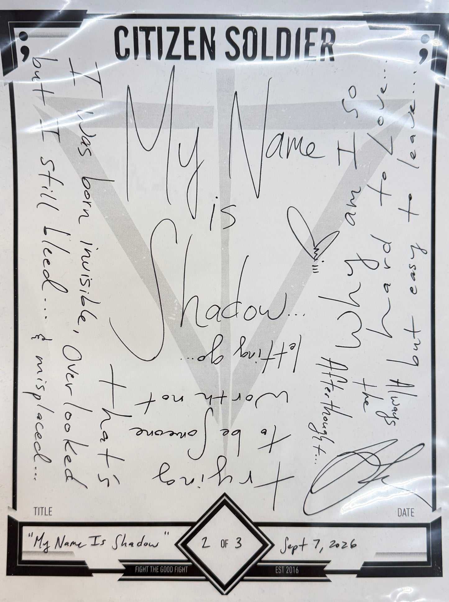 My Name Is Shadow- Handwritten Lyric Sheet